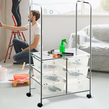 Load image into Gallery viewer, 6 Drawer Rolling Storage Cart with Hanging Bar -Clear
