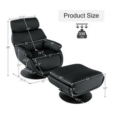 Load image into Gallery viewer, Top Grain Leather Swivel Rocking Chair and Ottoman Set with Locking Handle-Black
