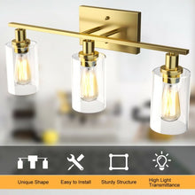 Load image into Gallery viewer, 3-Light Modern Bathroom Wall Sconce with Clear Glass Shade-Golden
