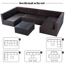 Load image into Gallery viewer, 7 pcs Rattan Cushioned Sofa and Table Set
