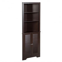 Load image into Gallery viewer, Free Standing Tall Bathroom Corner Storage Cabinet with 3 Shelves-Brown
