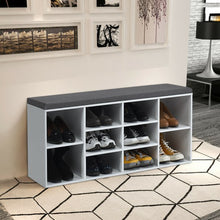 Load image into Gallery viewer, 10-Cube Organizer  Entryway Padded Shoe Storage Bench-White
