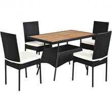 Load image into Gallery viewer, 5 Pieces Patio Rattan Dining Set Table with Wooden Top
