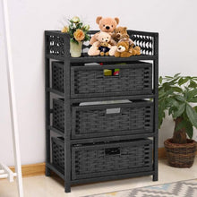 Load image into Gallery viewer, 3 Drawers Wicker Baskets Storage Chest Rack-Black
