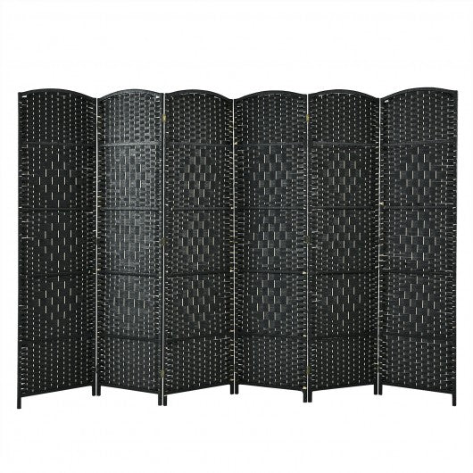 6.5Ft 6-Panel Weave Folding Fiber Room Divider Screen-Black