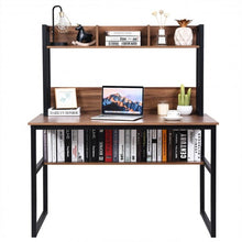 Load image into Gallery viewer, Storage Writing Desk Computer Desk with Hutch &amp; Bookshelf-Walnut
