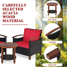 Load image into Gallery viewer, 3 Pcs Solid Wood Frame Patio Rattan Furniture Set-Red
