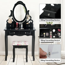Load image into Gallery viewer, 4 Drawers Vanity Wood Makeup Dressing Table Set with Mirror-Black
