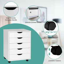 Load image into Gallery viewer, 5 Drawer Mobile Lateral Filing Storage Home Office Floor Cabinet w/Wheels-White

