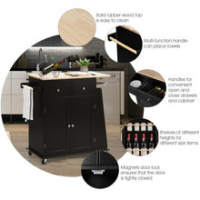 Load image into Gallery viewer, Rubber Wood Countertop Rolling Kitchen Island Cart-Black
