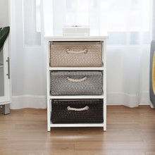 Load image into Gallery viewer, Wooden Storage End Nightstand  with Weaving Baskets-3-Tier
