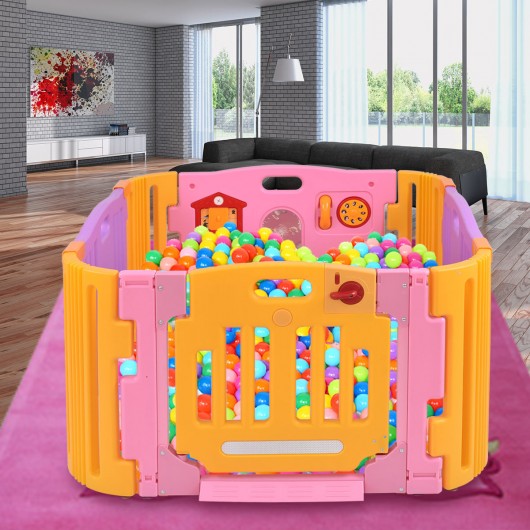 4 Panel Safety Baby Center Playpen-Pink