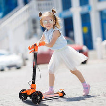 Load image into Gallery viewer, Folding Aluminum 3 LED Light Up Wheels Kids Music Kick Scooter-Orange
