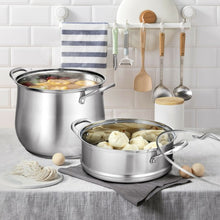 Load image into Gallery viewer, 2-Tier Steamer Pot Saucepot Stainless Steel with Tempered Glass Lid
