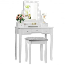 Load image into Gallery viewer, Vanity Dressing Table Set with 10 Dimmable Bulbs and Cushioned Stool-White
