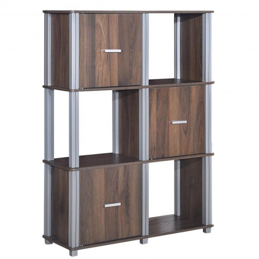 3-Tier 6 Cubes Storage Shelf Cabinet-Walnut