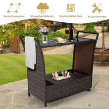 Load image into Gallery viewer, Patio Rattan Bar Serving Cart with Glass Top and Handle
