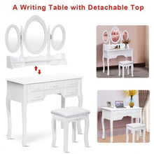 Load image into Gallery viewer, Black/White Vanity Makeup Dressing Table w/ Tri Folding Mirror + 7 Drawers-White
