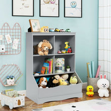 Load image into Gallery viewer, 3-Tier Children&#39;s Multi-Functional Bookcase Toy Storage Bin Floor Cabinet-Gray
