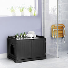 Load image into Gallery viewer, Cat Litter Box Wooden Enclosure Pet House Sidetable Washroom-Black
