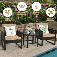 Load image into Gallery viewer, 3Pcs Patio Rattan Bistro Cushioned Furniture Set
