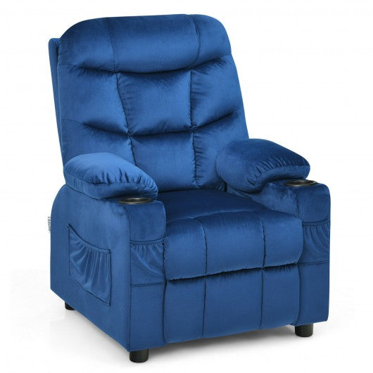 Adjustable Lounge Chair with Footrest and Side Pockets for Children-Blue