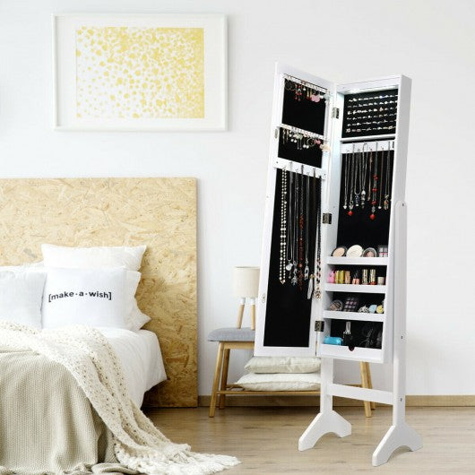 Modern LED Lights Mirrored Jewelry Storage Cabinet with Stand-White