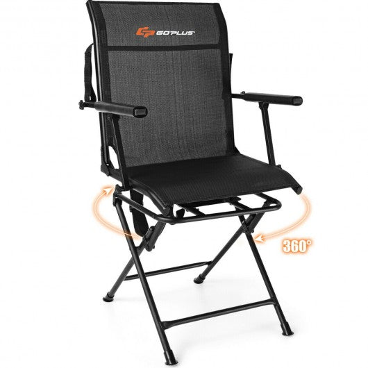 Swivel Hunting Chair Foldable Mesh Chair with Armrests-Black