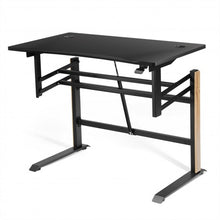 Load image into Gallery viewer, Pneumatic Height Adjustable Gaming Desk T Shaped Game Station w/Power Strip Tray
