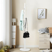 Load image into Gallery viewer, Wooden Coat Rack Stand Entryway Hall Tree 2 Adjustable Height w/ 10 Hooks-White
