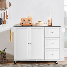 Load image into Gallery viewer, Kitchen Island 2-Door Storage Cabinet with Drawers and Stainless Steel Top-White
