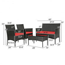 Load image into Gallery viewer, 4 Pcs Patio Rattan Cushioned Sofa Furniture Set w/Tempered Glass Coffee Table
