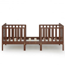 Load image into Gallery viewer, 2-in-1 Convertible Kids Wooden Bedroom Furniture with Guardrails-Brown
