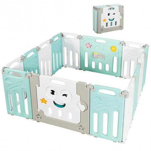 14-Panel Foldable Baby Playpen Kids Activity Centre-Green