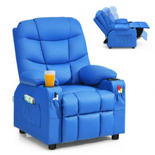 Load image into Gallery viewer, PU Leather Kids Recliner Chair with Cup Holders and Side Pockets-Blue
