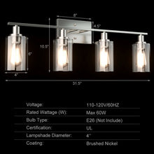 Load image into Gallery viewer, 4-Light Wall Sconce with Clear Glass Shade-Sliver
