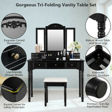 Load image into Gallery viewer, Makeup Dressing Table with Tri-Folding Mirror and Cushioned Stool for Women
