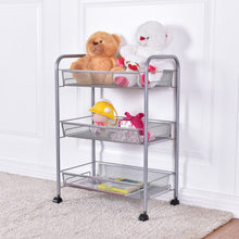 Load image into Gallery viewer, Black/Gray 3 Tier Storage Rack Trolley Cart-Gray
