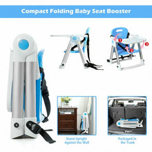 Load image into Gallery viewer, Baby Booster Folding Travel High Chair with Safety Belt &amp; Tray-Blue
