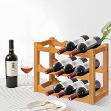Load image into Gallery viewer, 3-Tier Bar Kitchen 12-Bottle Wine Display Holder with Wooden Tabletop
