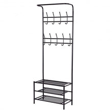 Load image into Gallery viewer, Metal Entryway Coat Hat Shoes Rack 18 Hooks Garment Rack
