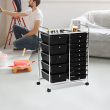 Load image into Gallery viewer, 15-Drawer Utility Rolling Organizer Cart Multi-Use Storage-Black
