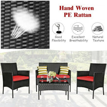 Load image into Gallery viewer, 4 Pcs Patio Rattan Cushioned Sofa Furniture Set w/Tempered Glass Coffee Table
