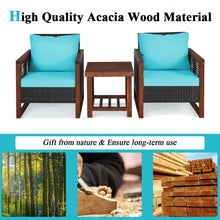 Load image into Gallery viewer, 3 pcs Patio Wicker Furniture Sofa Set with Wooden Frame and Cushion-Turquoise
