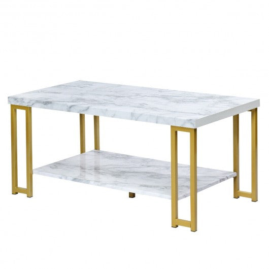Modern Coffee Table Faux Marble Top Accent Cocktail Table