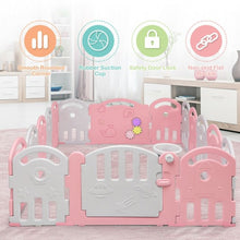 Load image into Gallery viewer, 16-Panel Baby Playpen with Music Box &amp; Basketball Hoop-Pink
