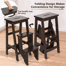 Load image into Gallery viewer, Folding Multi-functional 3-tier Ladder Wood Step Stool-Coffee
