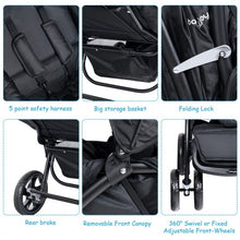 Load image into Gallery viewer, Foldable Lightweight Front Back Seats Double Baby Stroller-Black
