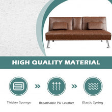 Load image into Gallery viewer, Convertible Folding Leather Futon Sofa with Cup Holders and Armrests-Brown
