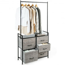 Load image into Gallery viewer, 5 Drawers Fabric Dresser with Hanger Metal Top Storage Closet Organizer
